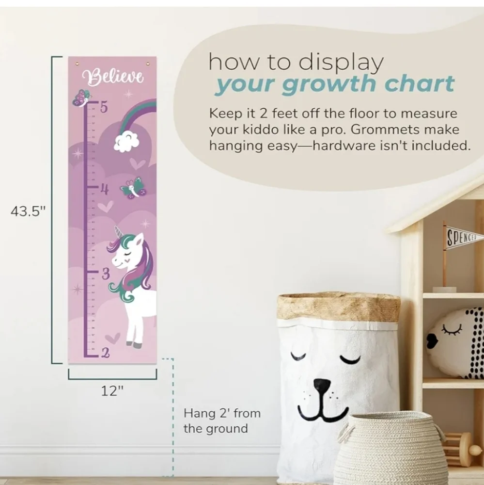Unicorn Growth Chart with Rainbow and Butterflies